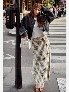 NWT Zara Asymmetric Plaid Midi Skirt